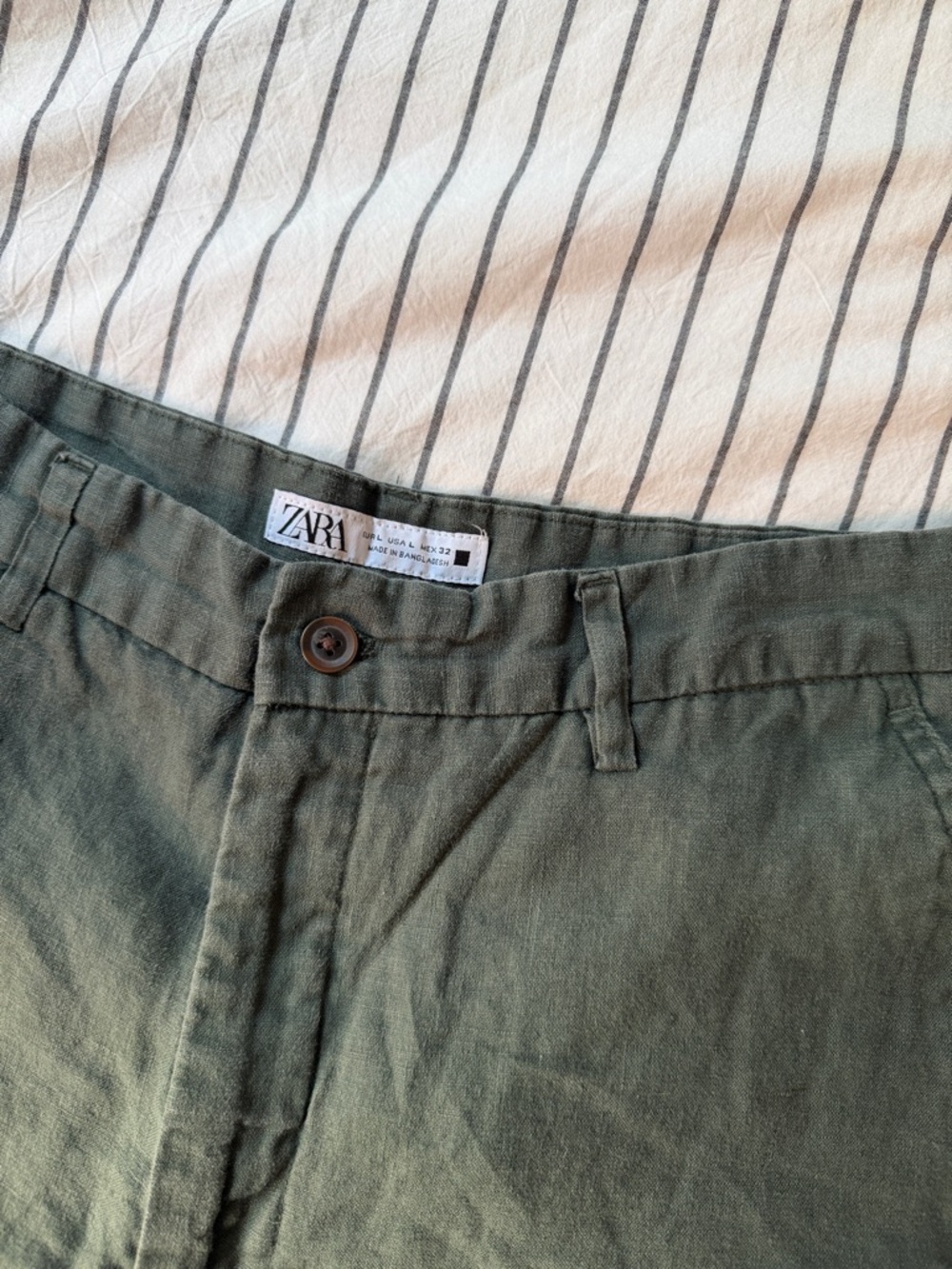Zara Men’s Olive Green High-Rise Linen-Blend Shorts
